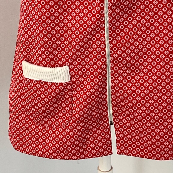 Vintage 1960’s Hoot Owl Red/White Mod Zip-Up Tunic - Picture 2 of 8